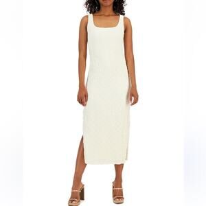 New Rachel Rachel Roy Textured Midi Dress Cream Double Side Slits Sleeveless XL